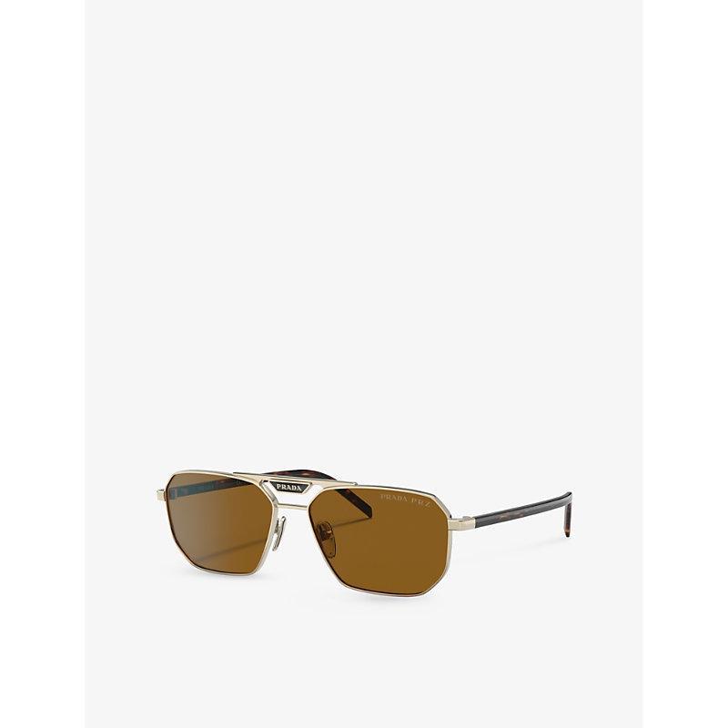 PRADA Womens  Pr 58ys Rectangle-frame Metal Sunglasses In Gold Product Image