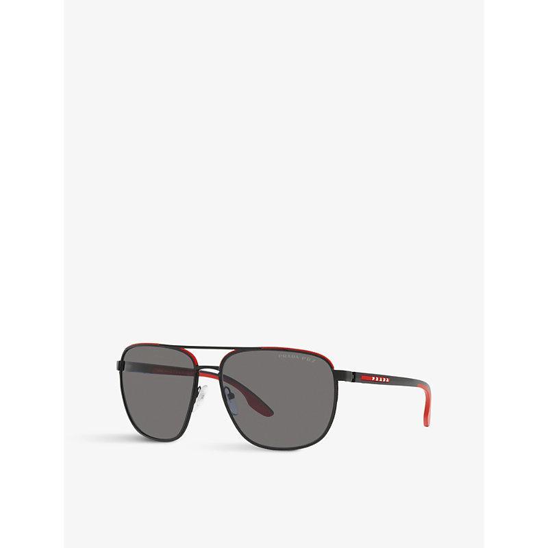 PRADA Linea Rossa Womens Black Ps 50ys Aviator Metal Sunglasses Product Image