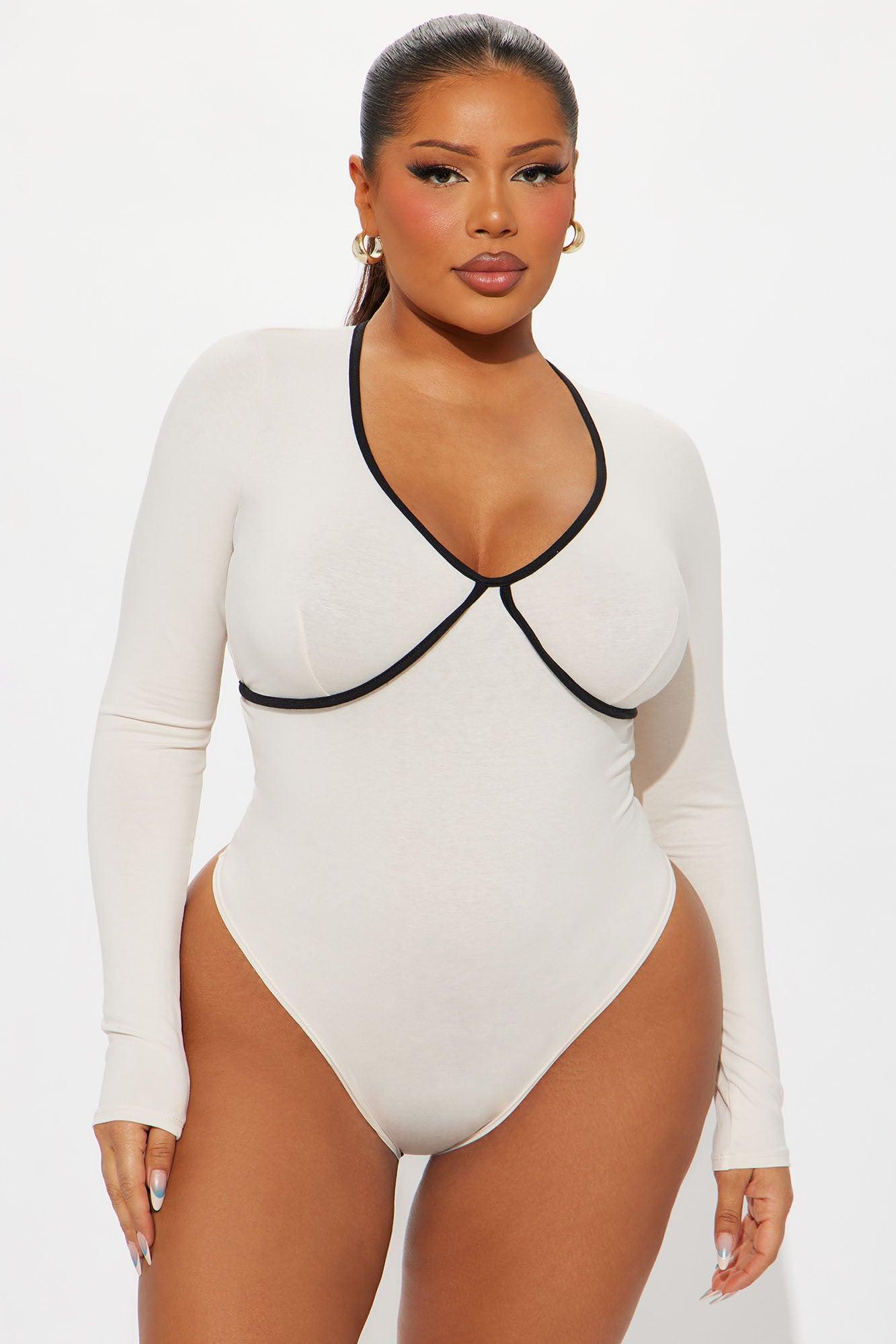 Champagne Dream Long Sleeve Contrast Trim Bodysuit - Cream Product Image