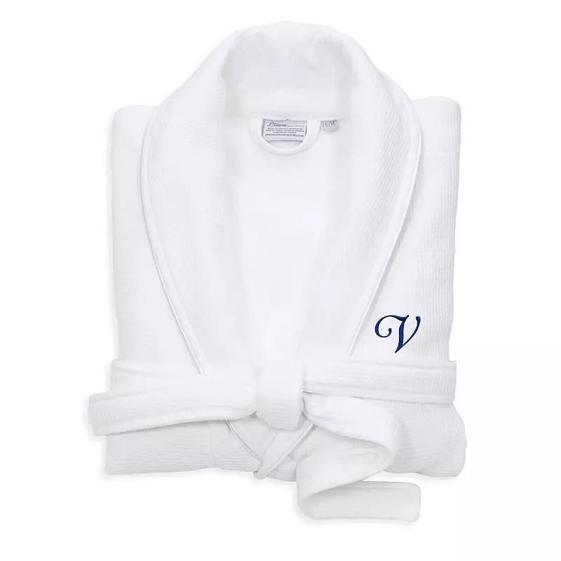 Linum Home Textiles Turkish Cotton Personalized Satin Piped Trim Waffle Terry White Bathrobe, Womens Product Image