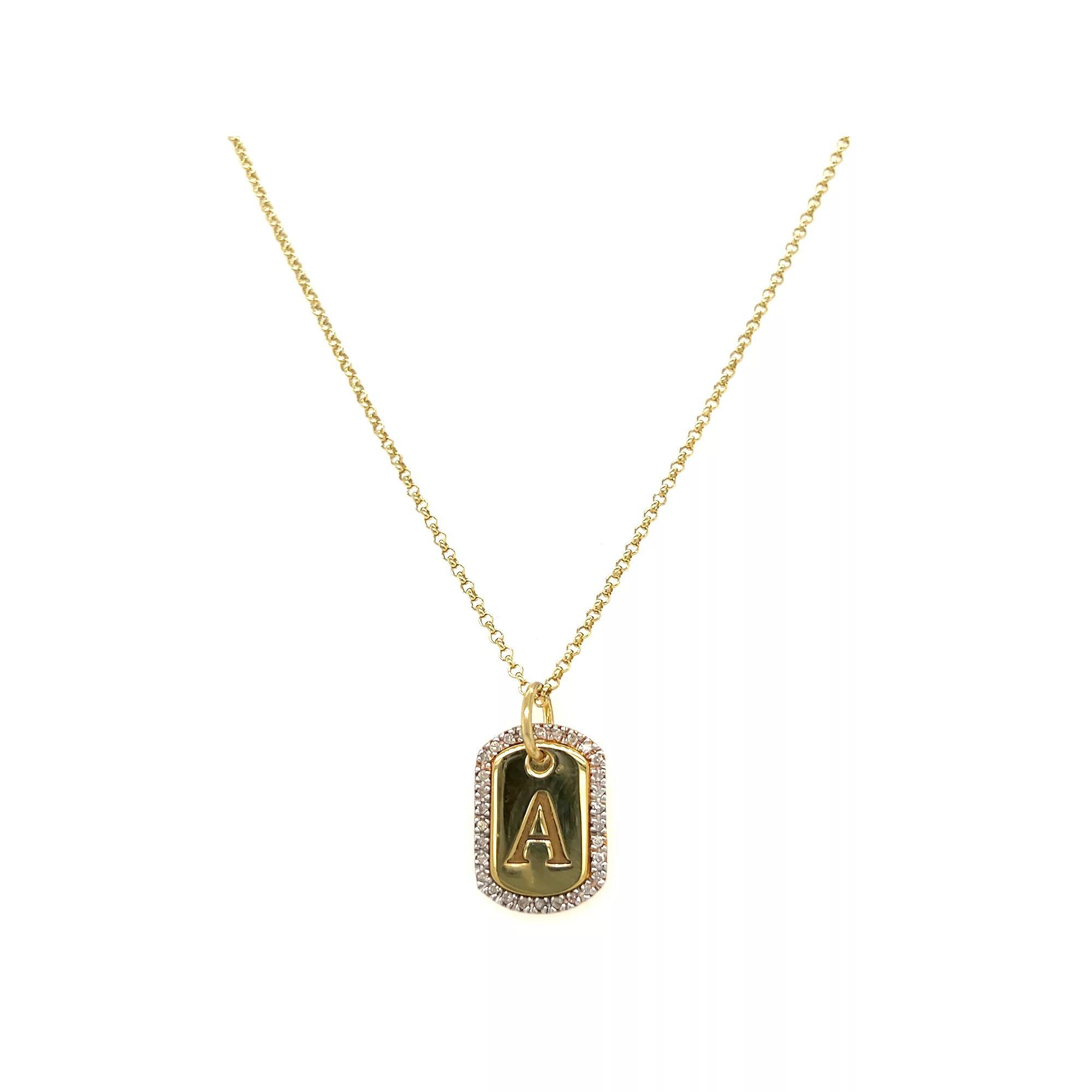 Meshmerise 18k Gold over Sterling Silver 1/5 Carat T.W. Diamond Initial Dog Tag Necklace, Women's, Size: 16-18" ADJ, Gold Tone A Product Image