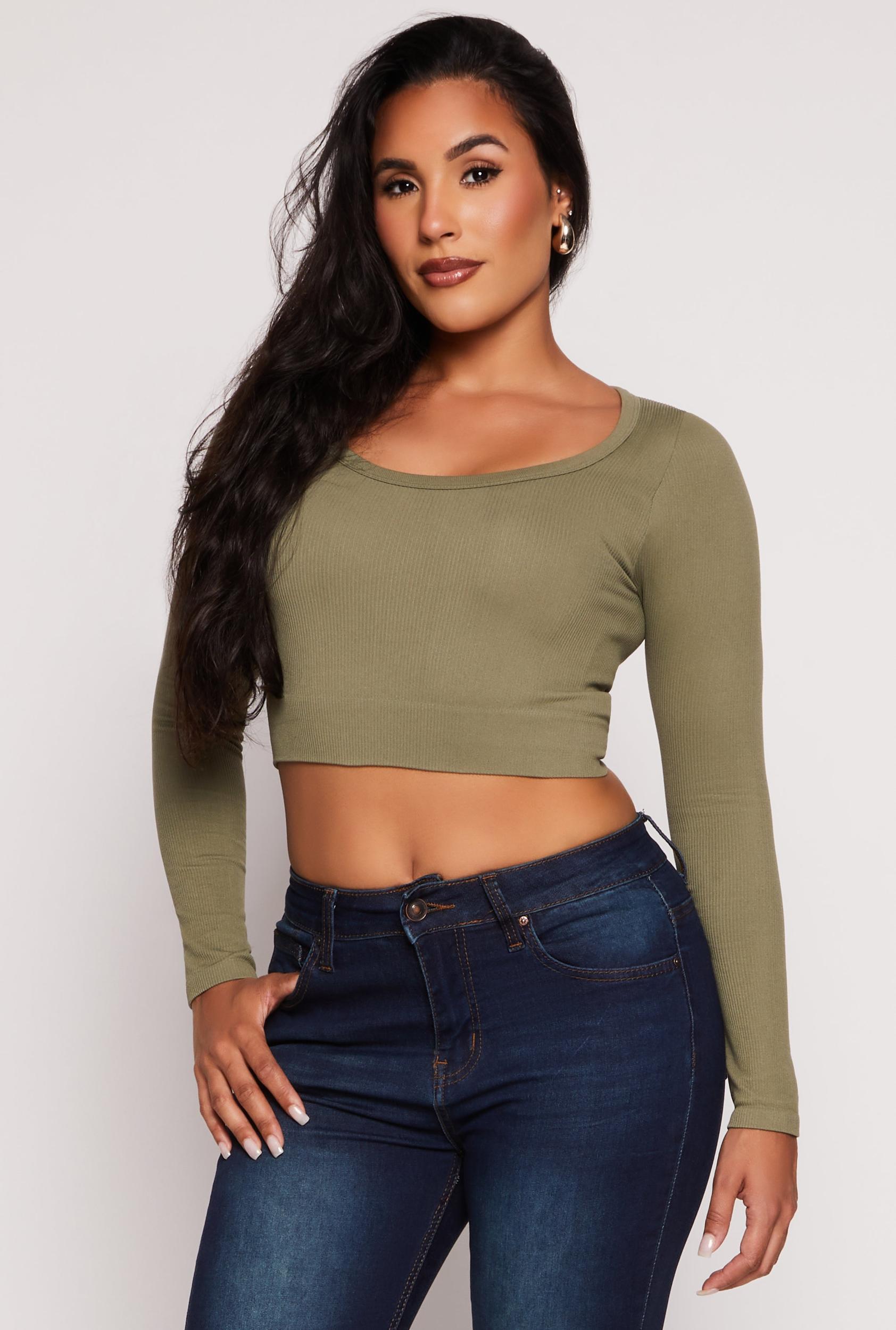 Womens Seamless Ribbed Scoop Neck Crop Top Product Image
