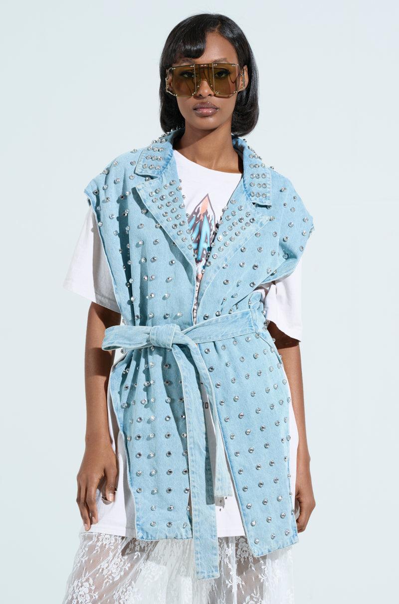 PRESLEY EMBELLISHED DENIM VEST Product Image