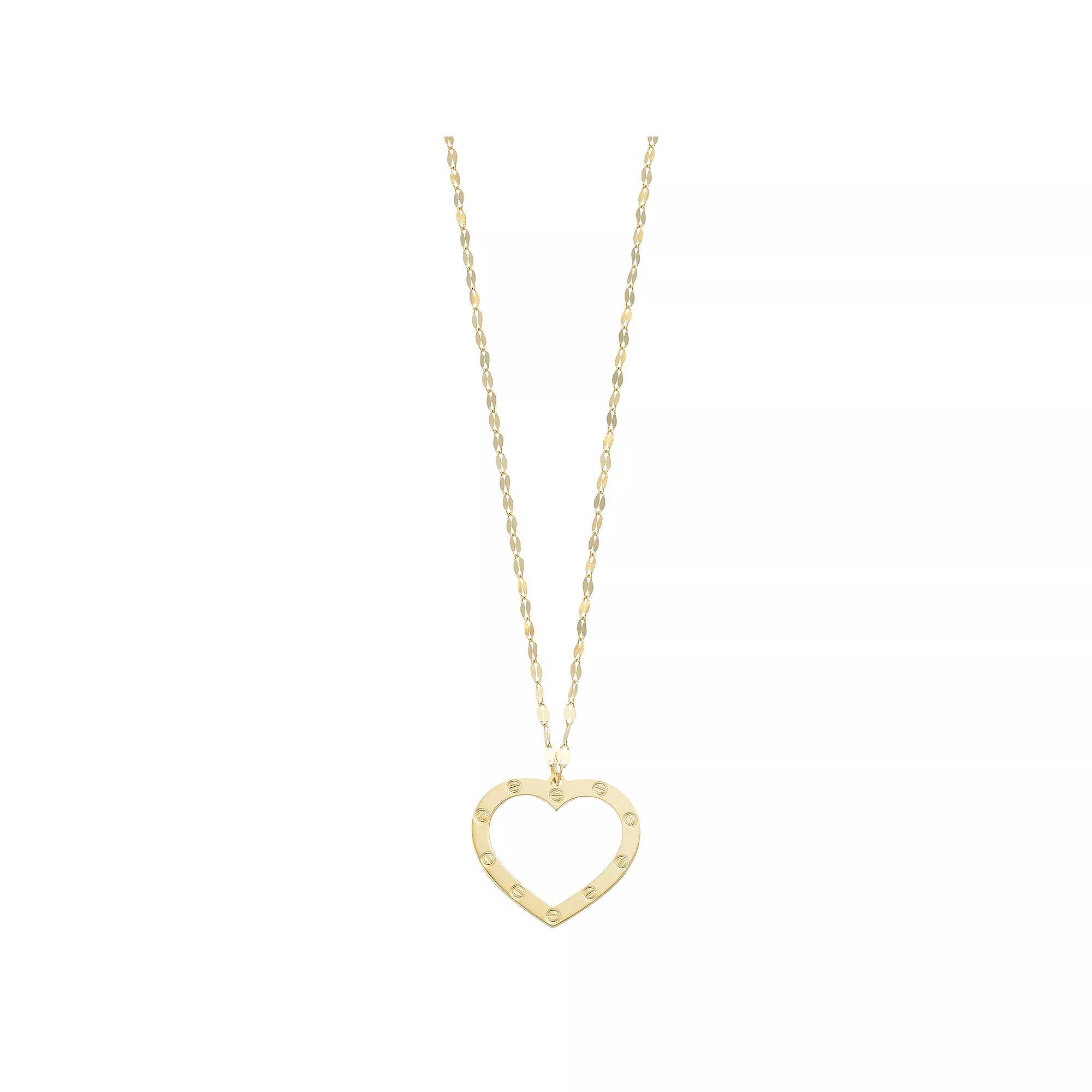 14k Gold Textured Reversible Open Heart Necklace, Women's, Size: 18" Product Image