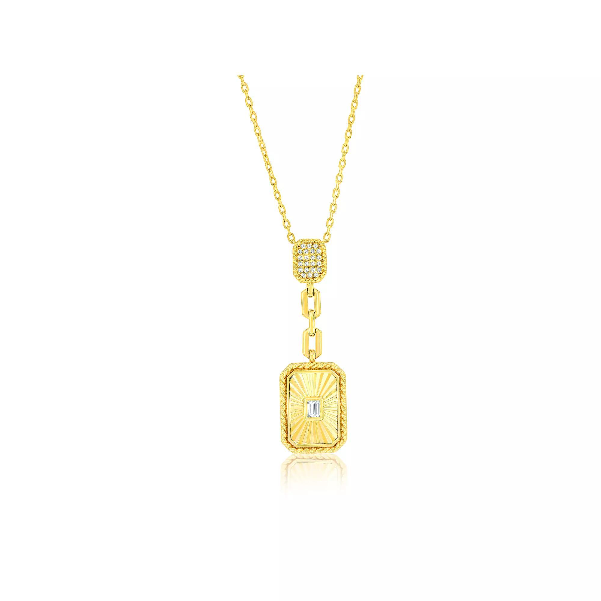 Argento Bella 14k Gold Over Silver Cubic Zirconia Rectangular Double Drop Pendant Necklace, Women's, Size: 16-18" ADJ, Gold Tone Product Image