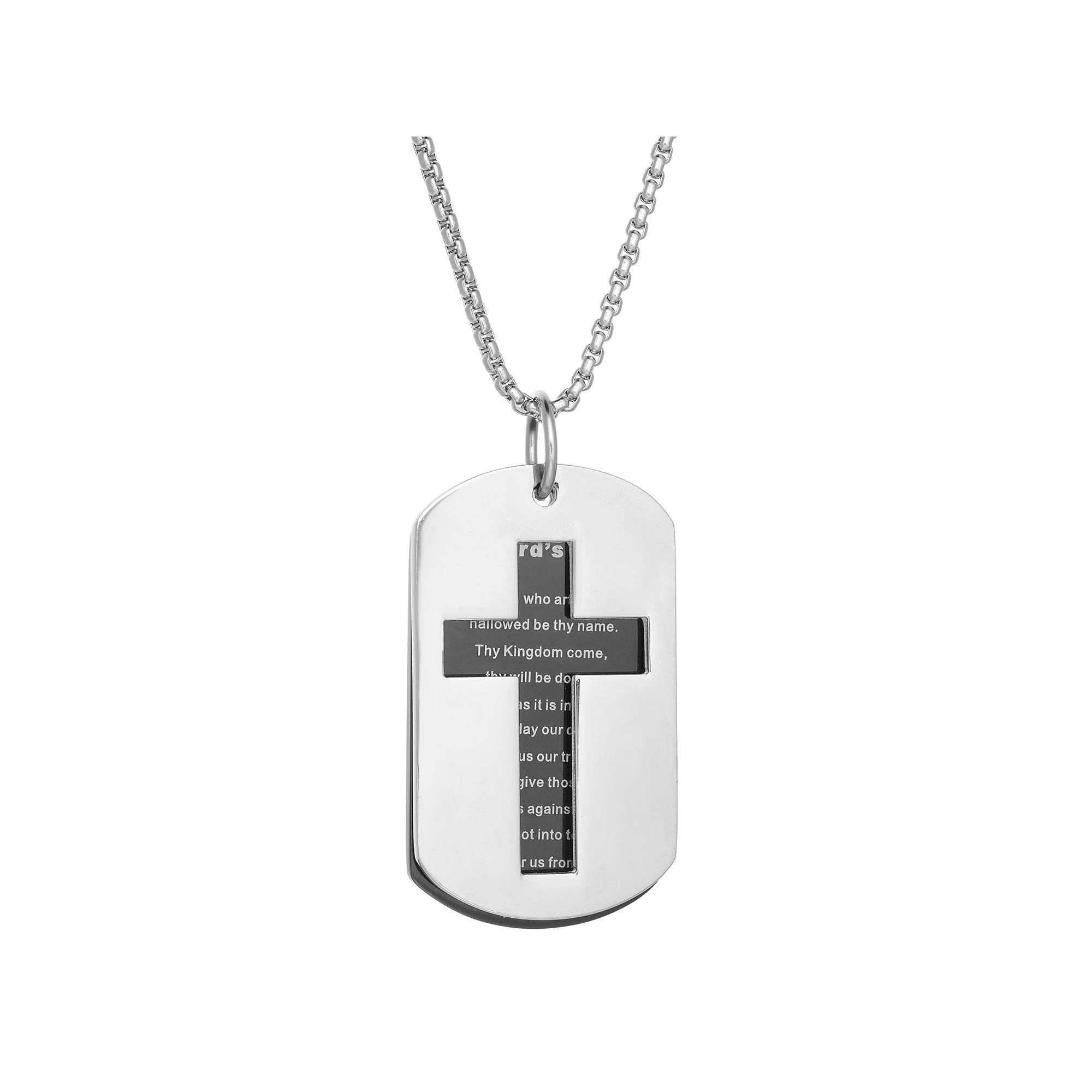 LYNX Men's Stainless Steel 2-pc. Lord's Prayer Dog Tag Pendant, Size: 24", Silver Tone Product Image