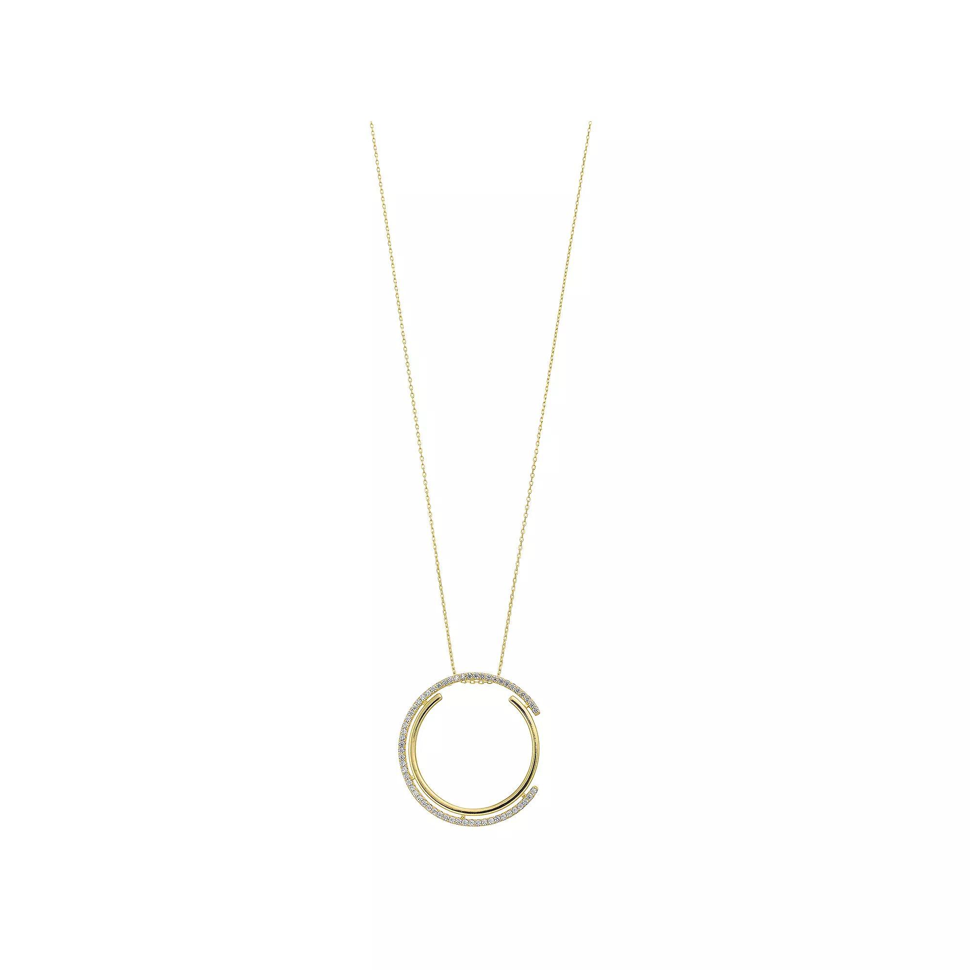 Sterling Silver Cubic Zirconia Concentric Eternity Pendant Necklace, Womens Yellow Product Image