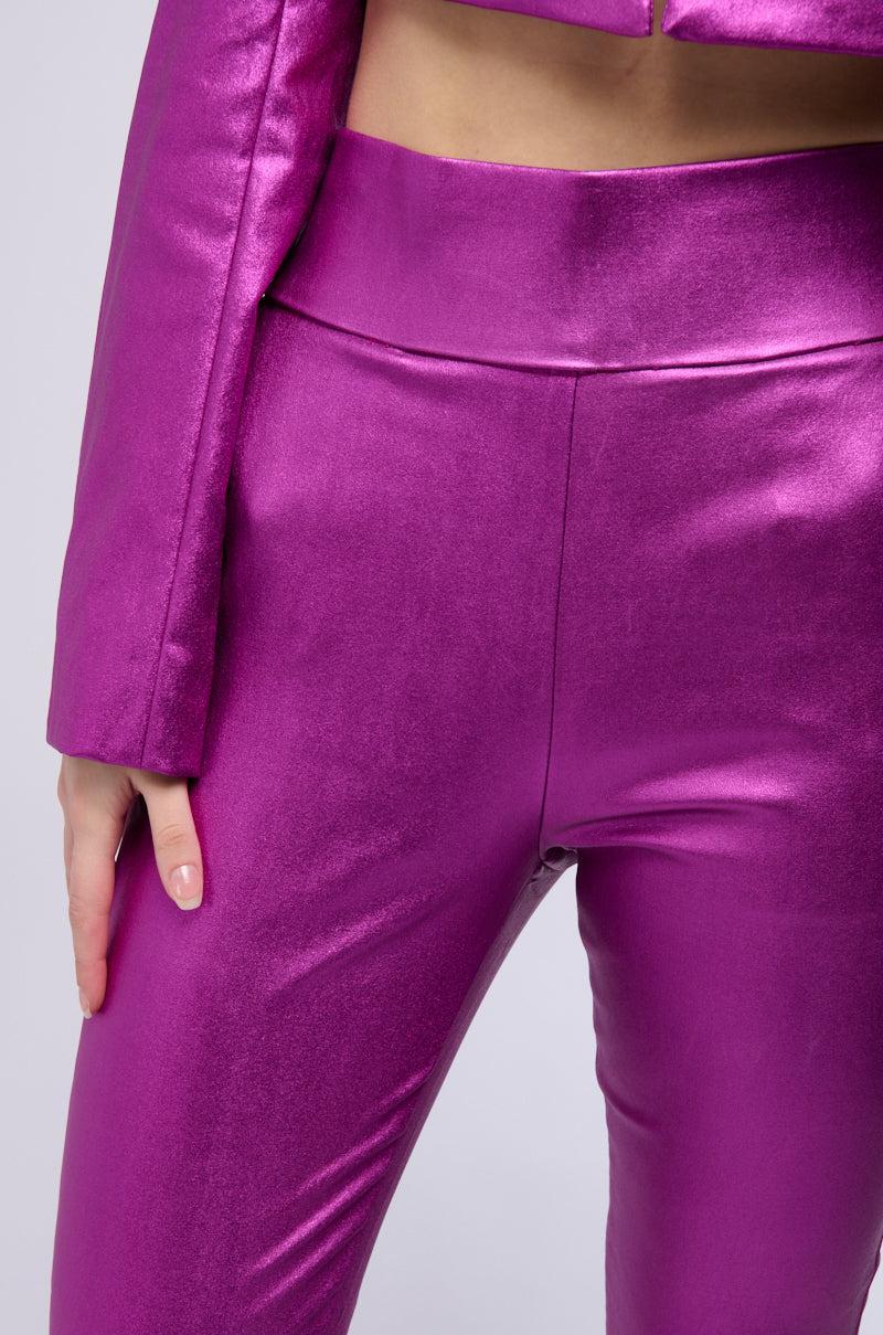 BIG BOOTY HIGH WAIST FAUX LEATHER PANT IN NEON PURPLE Product Image
