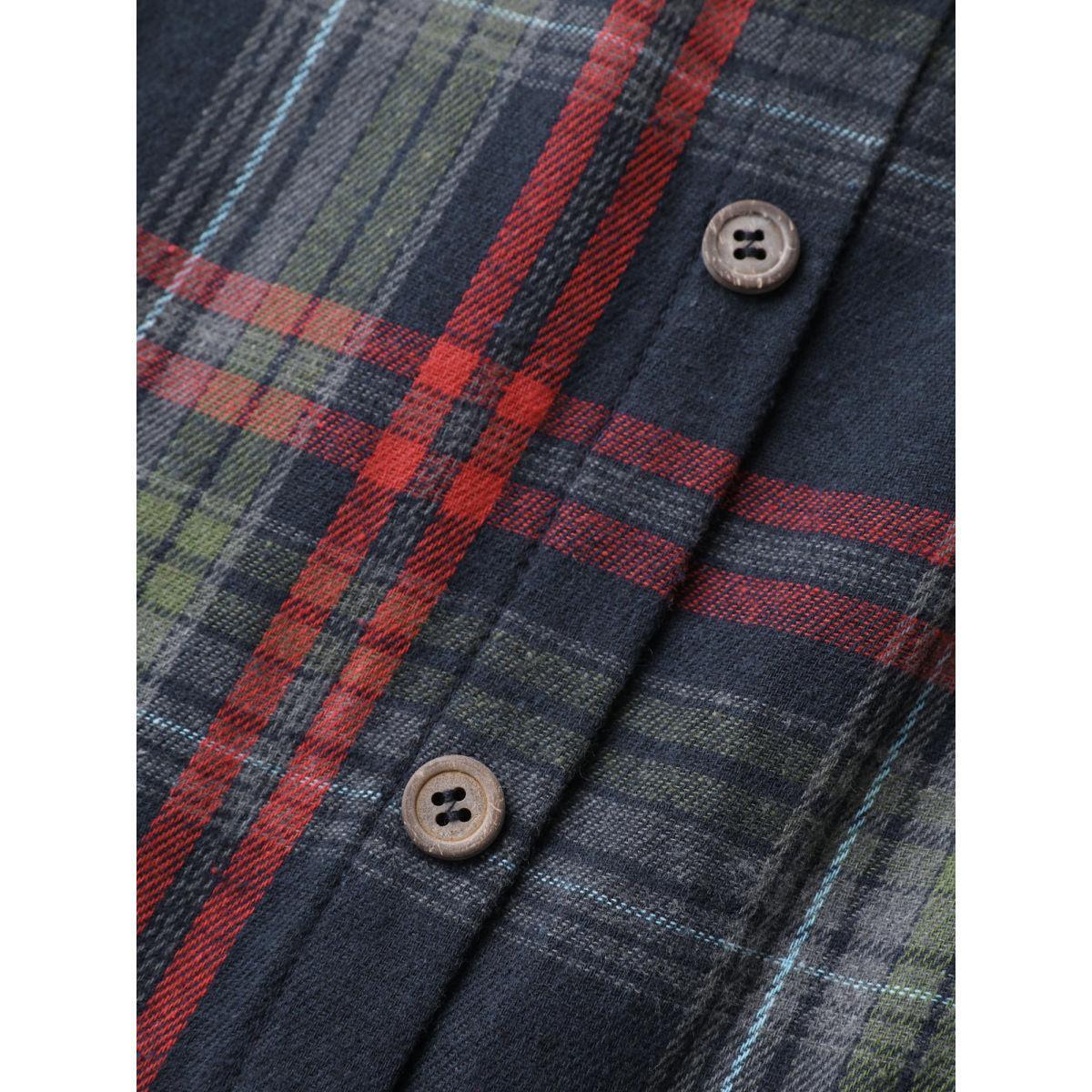 Plus Size Plaid Button Detail Pocket Belted Arc Hem Dress DarkBlue Women Casual Pocket Shirt collar Long Sleeve Curvy Midi Dress BloomChic 18-20/2X Product Image