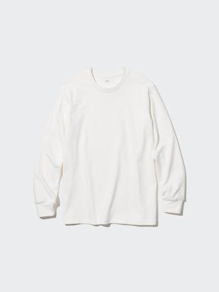 Mens Brushed Cotton T-Shirt Long Sleeve White 2XL UNIQLO US Product Image