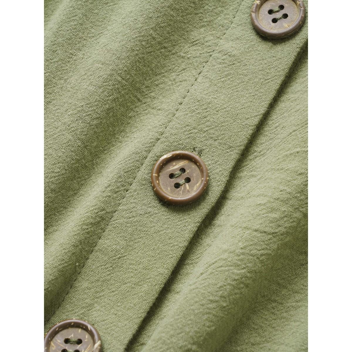 Plus Size Sage Plain Button Detail Drawstring Square Neck Jumpsuit Women Casual Short sleeve Square Neck Everyday Loose Jumpsuits BloomChic 12/L Product Image