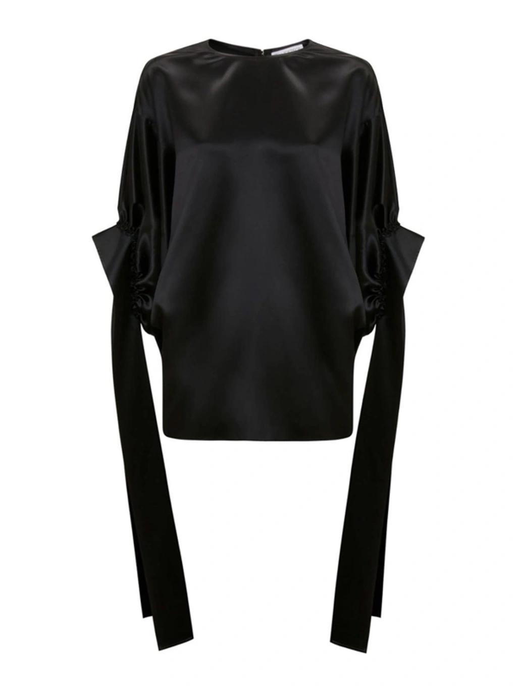 JW ANDERSON Satin-finish Pleated Blouse In Black Product Image