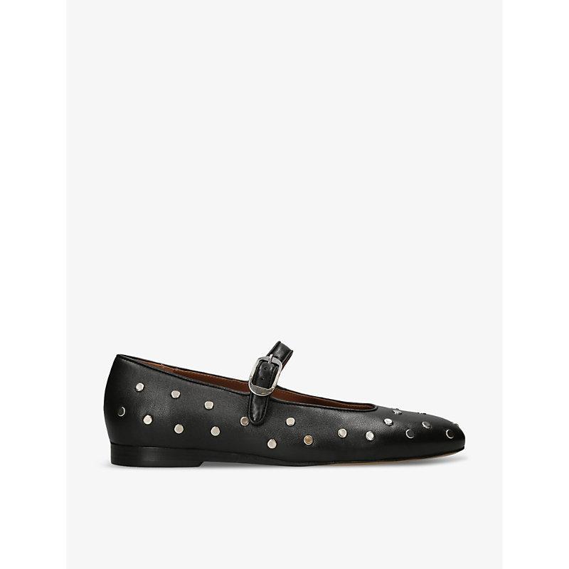 Leather Studded Mary Jane Flats In Black Product Image