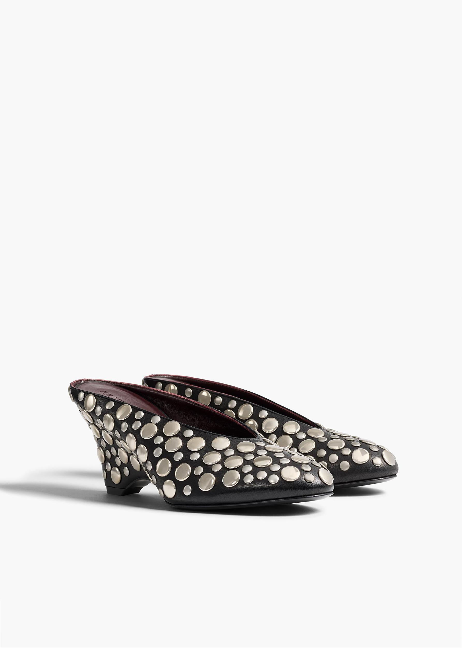 Cloak Wedge in Black Leather with Silver Studs Product Image