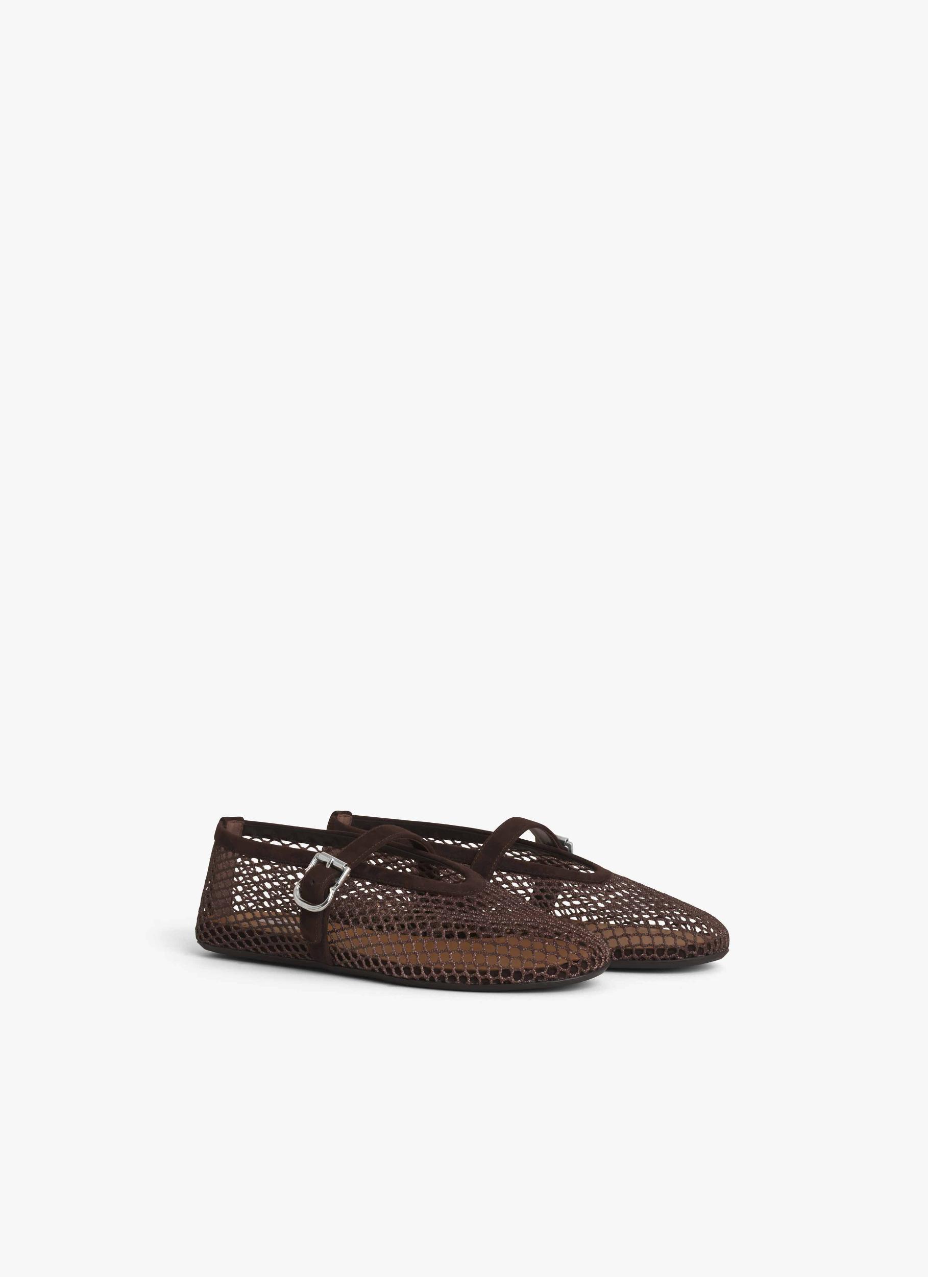 DARK BROWN BALLET FLATS IN FISHNET Product Image