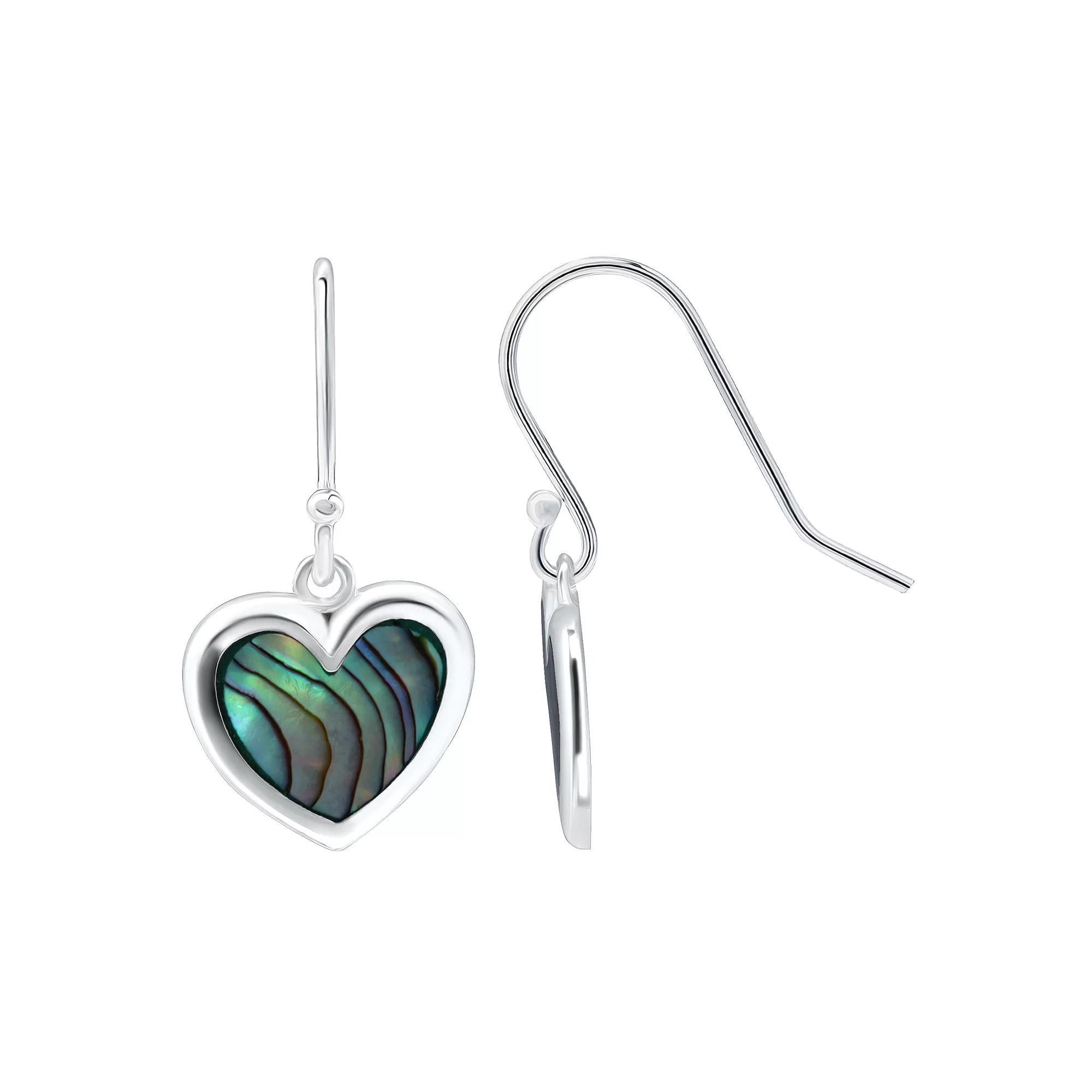 Aleure Precioso Silver Plated Abalone Heart Drop Earrings, Women's, Silver Tone Team Product Image