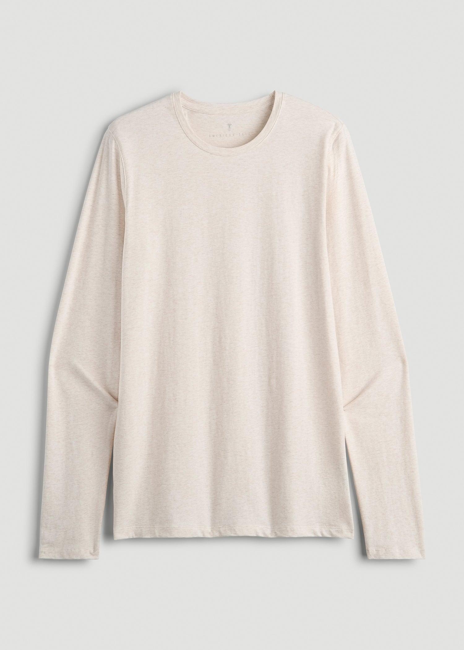 The Essential MODERN-FIT Crewneck Long Sleeve Tall Men's Tee in Heathered Oatmeal Product Image