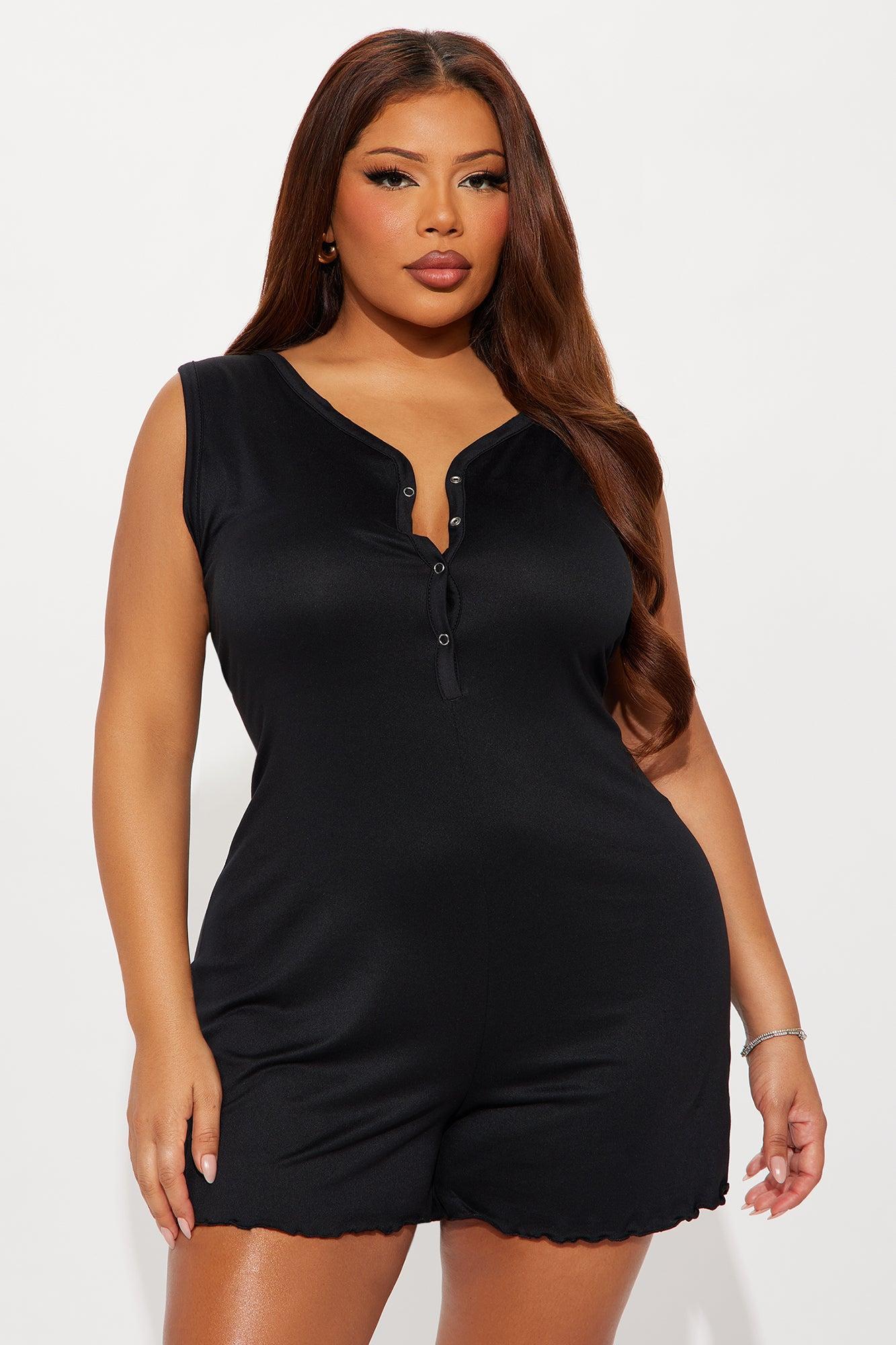 Dreaming Of You Henley PJ Romper Onesie - Black Product Image