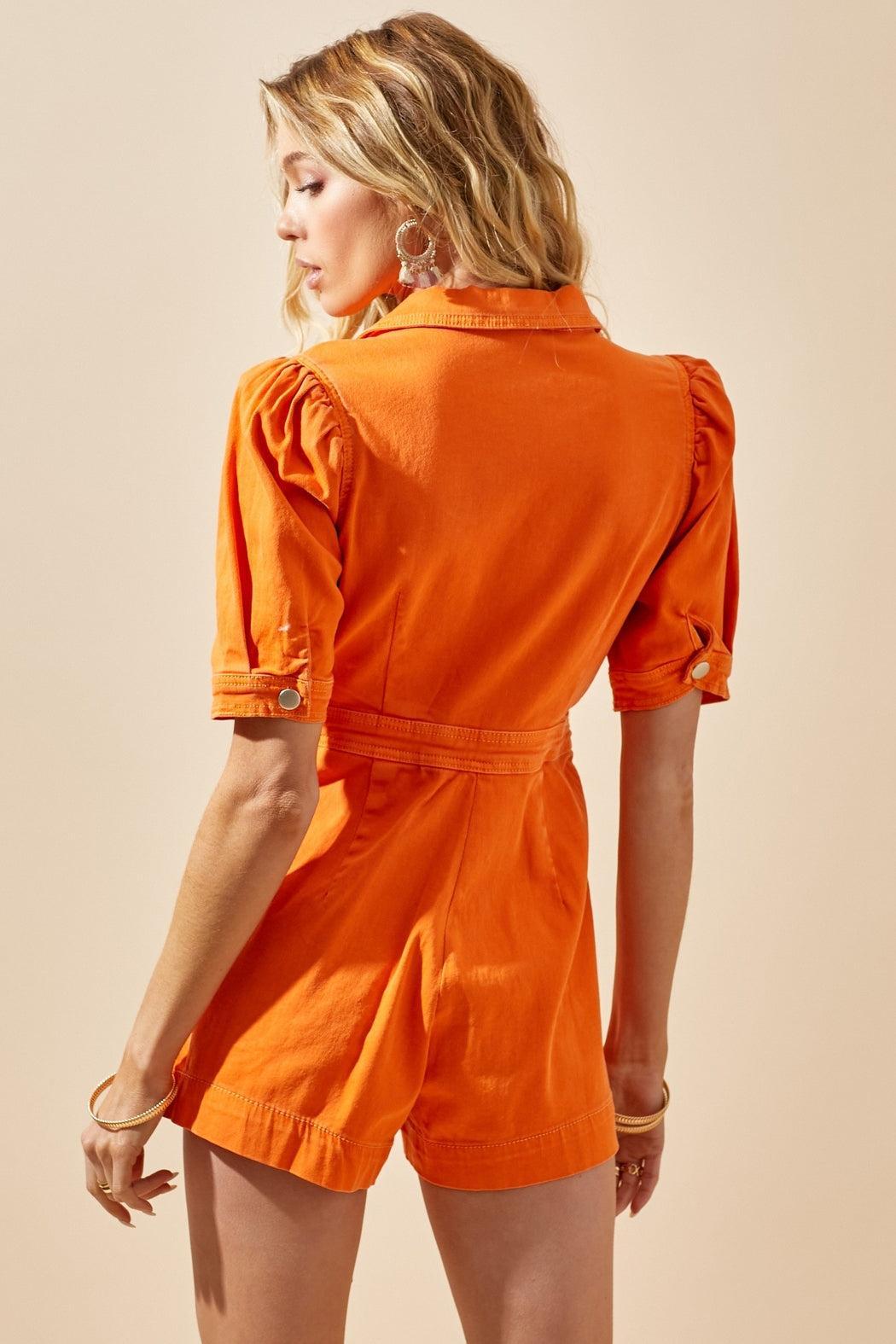 Puff Sleeve Denim Romper Product Image