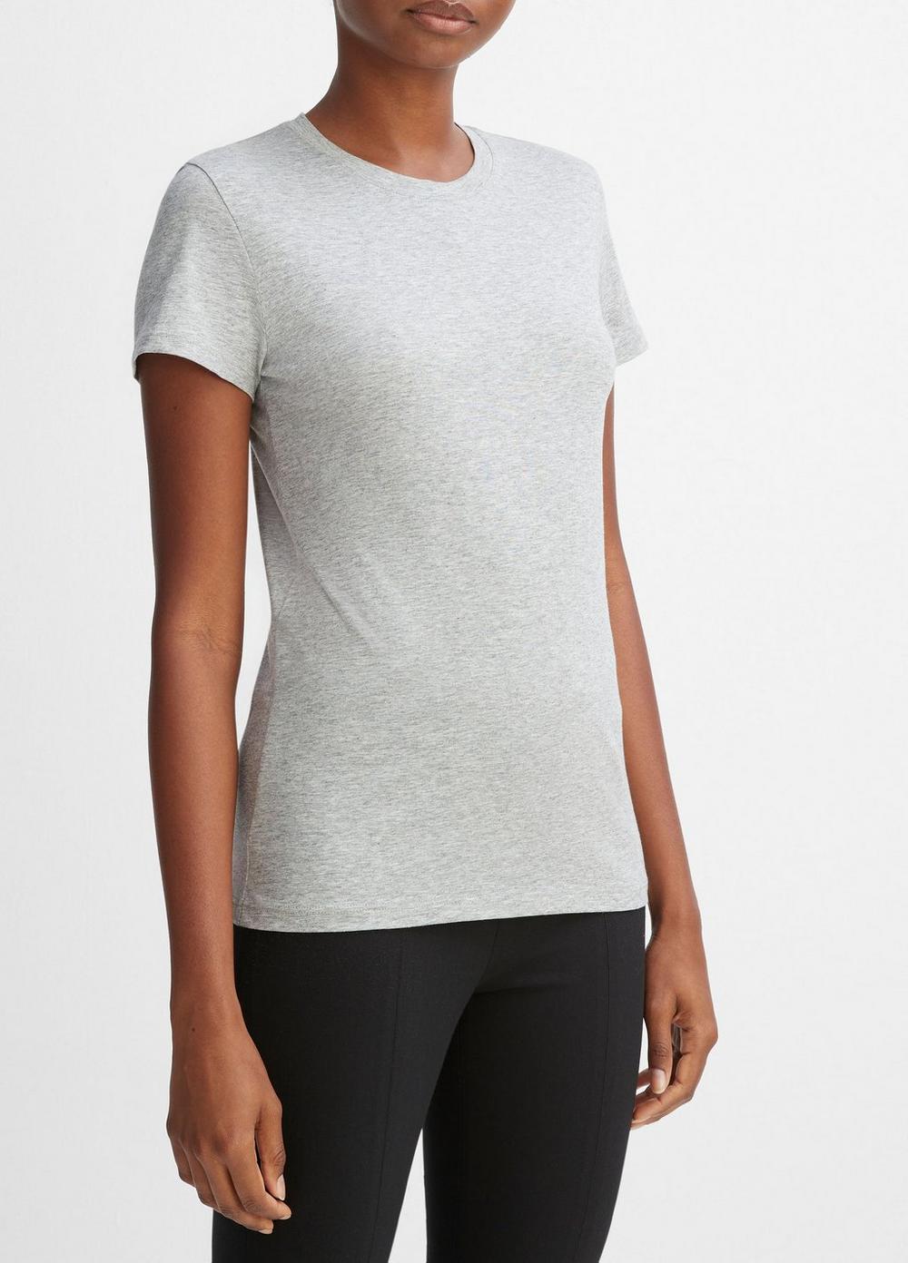 Womens Essential Pima Cotton Crew Neck T-Shirt, Heather Grey, Size XL Vince Product Image