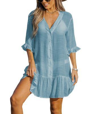 Women's Cupshe Fuchsia Ruffled Cover-Up Dress, Size: XS, Pink Product Image