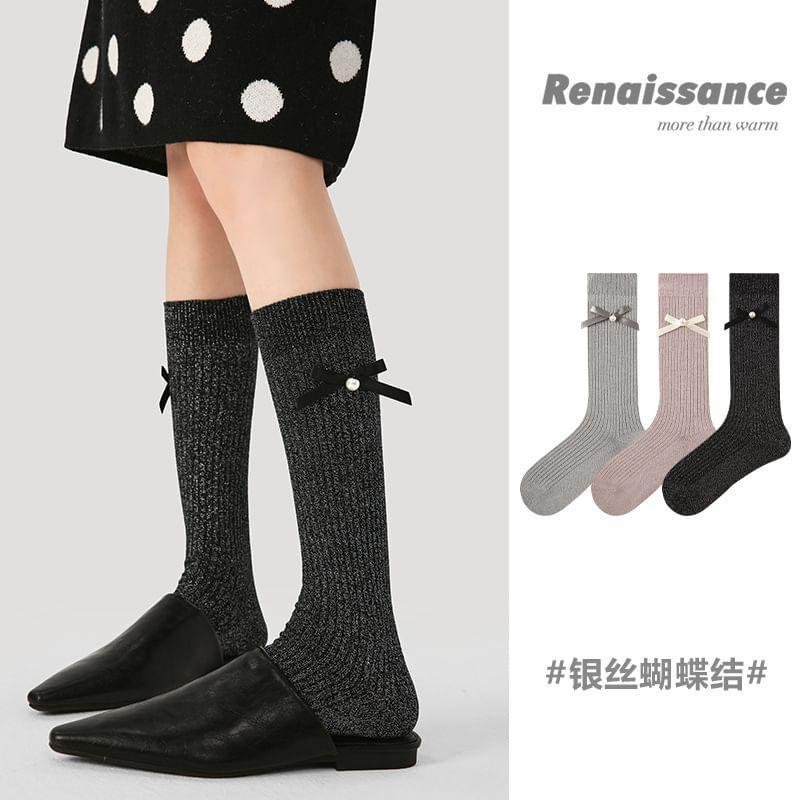 Bow Detail Glitter Mid-Calf Socks Product Image