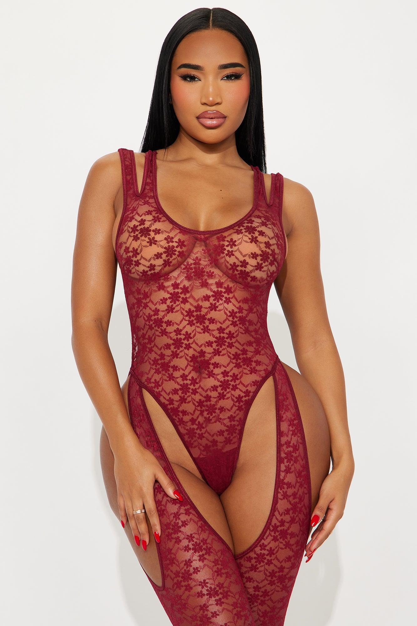 Laced To Break Lace Bodystocking - Wine Product Image