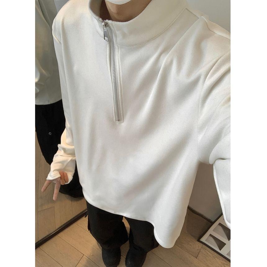 Mock Neck Half Zip Plain Sweatshirt Product Image