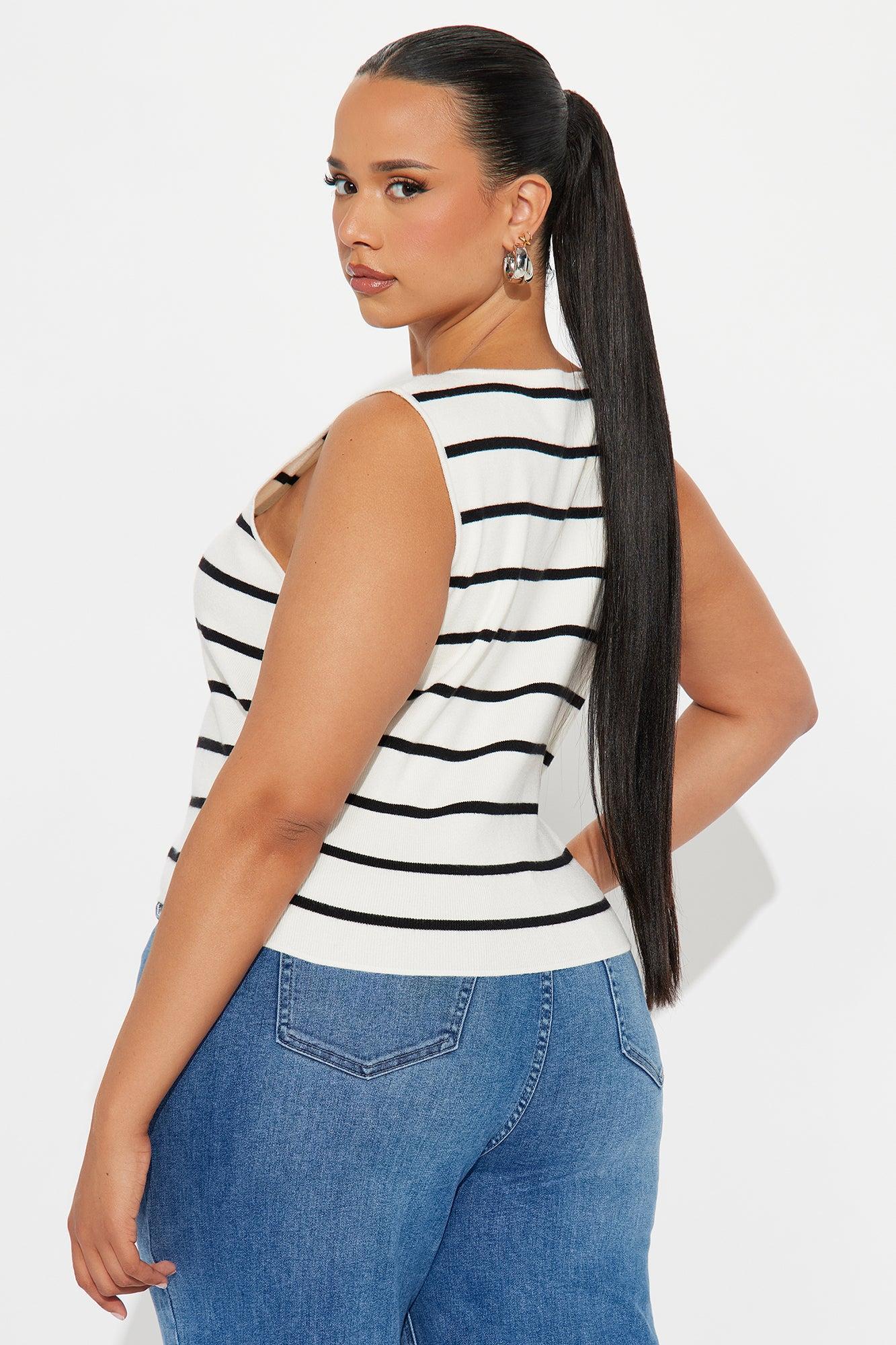 Karson Striped Sweater Vest - White/Black Product Image
