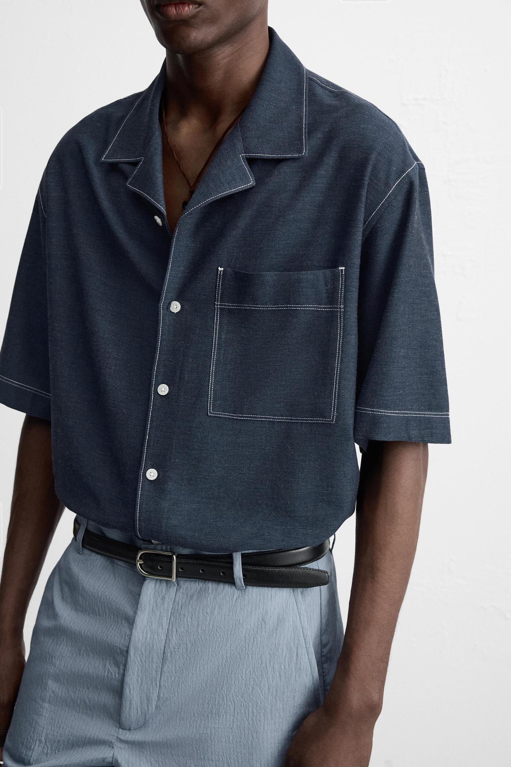 CONTRAST TOPSTITCHED SHIRT Product Image