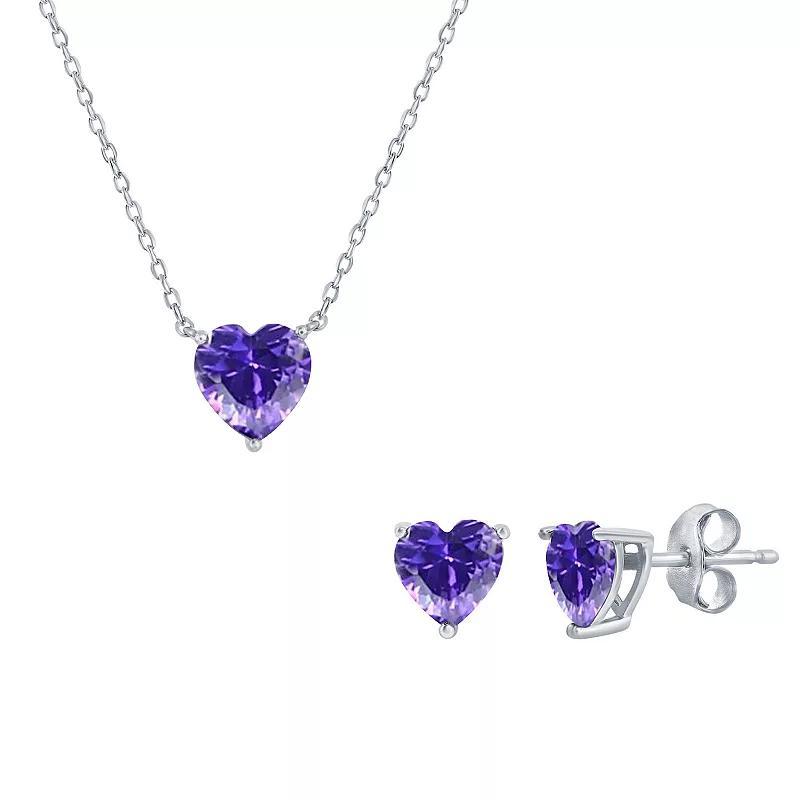 Argento Bella Sterling Silver Cubic Zirconia Birthstone Heart Necklace & Stud Earring Set, Womens June Product Image