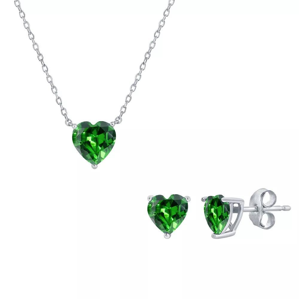 Argento Bella Sterling Silver Cubic Zirconia Birthstone Heart Necklace & Stud Earring Set, Womens December Product Image