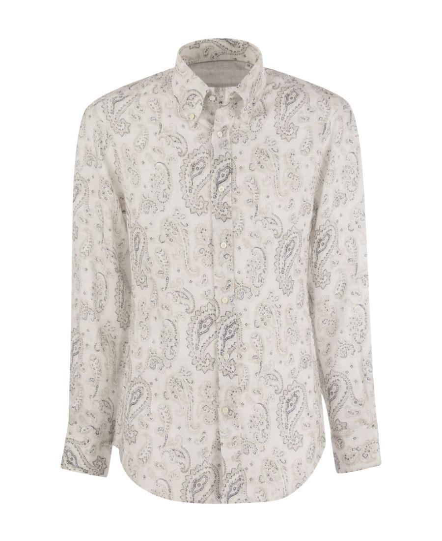 BRUNELLO CUCINELLI Paisley-printed Long-sleeved Shirt In White Product Image