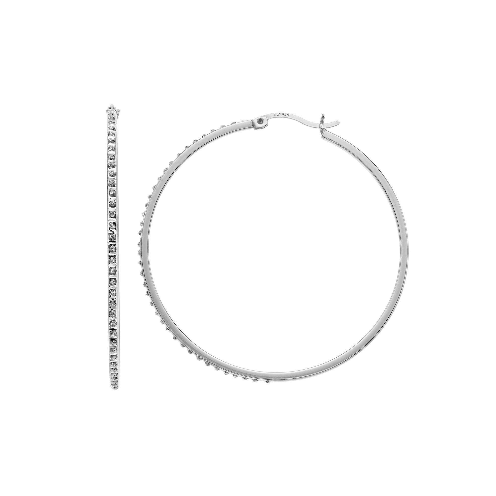 Diamond Mystique Round Hoop Earrings, Women's, White Over Silver Product Image