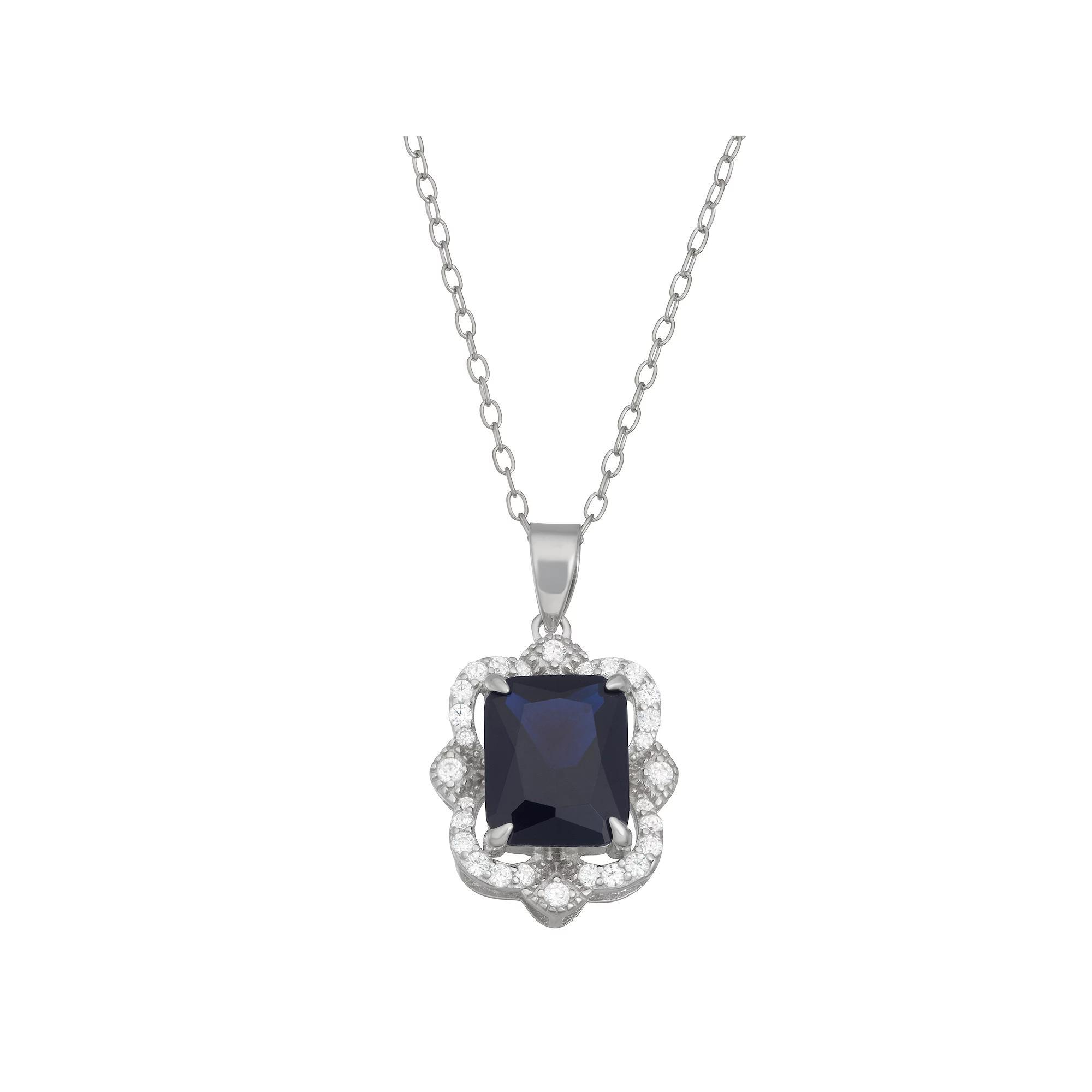 Sterling Silver Lab-Created Blue Spinel & Cubic Zirconia Pendant Necklace, Women's, Size: 18" Product Image