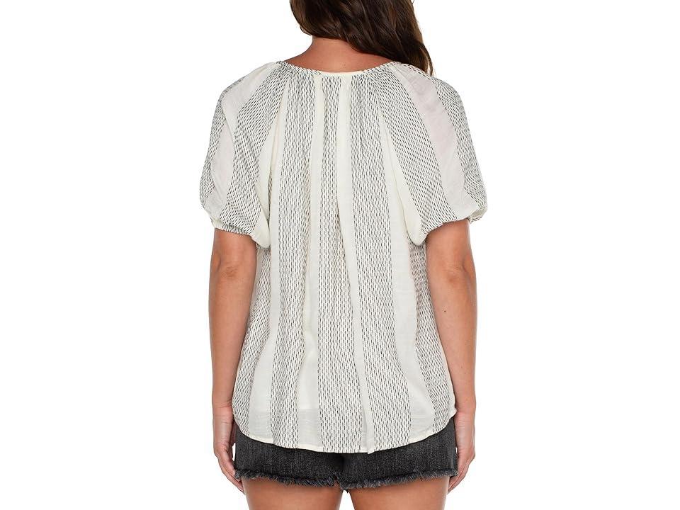 Liverpool Los Angeles Puff Sleeve Button Front Shirred Woven Top (Vintage Black Stripe) Women's Clothing Product Image