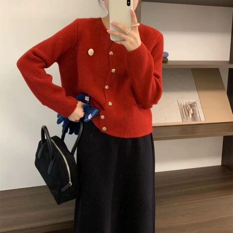 U-Neck Button-Up Asymmetrical Cardigan Product Image