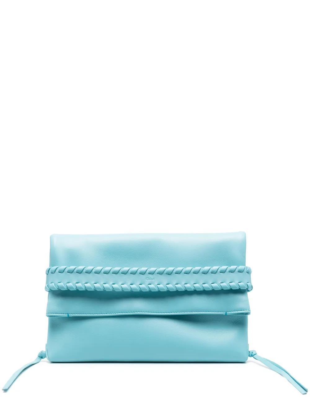 CHLOÉ Mony Whipstitched Clutch Bag In Blue Product Image