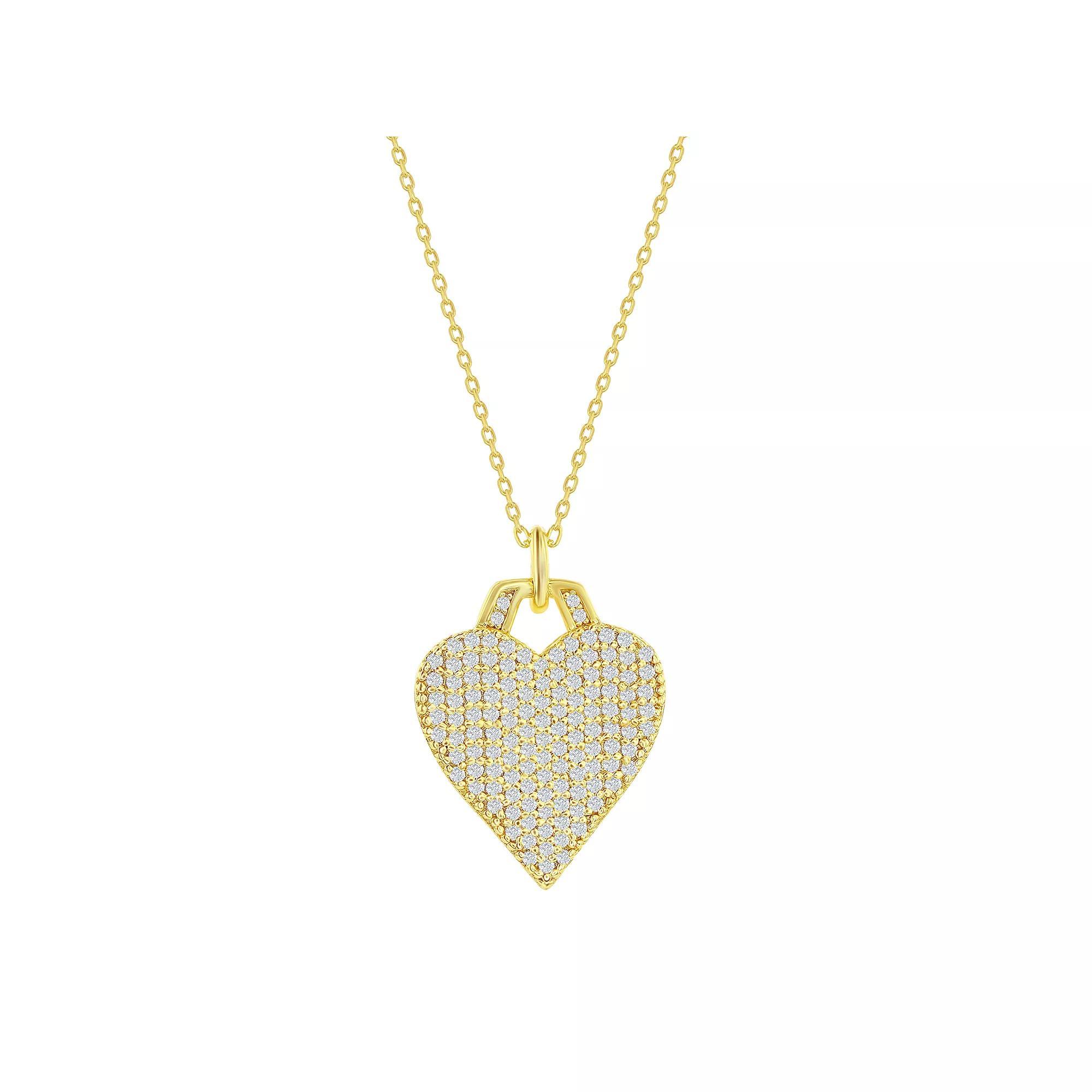 Argento Bella Sterling Silver Micro Pave Cubic Zirconia Heart Pendant Necklace, Women's, Size: 16-18" ADJ, Gold Tone Product Image