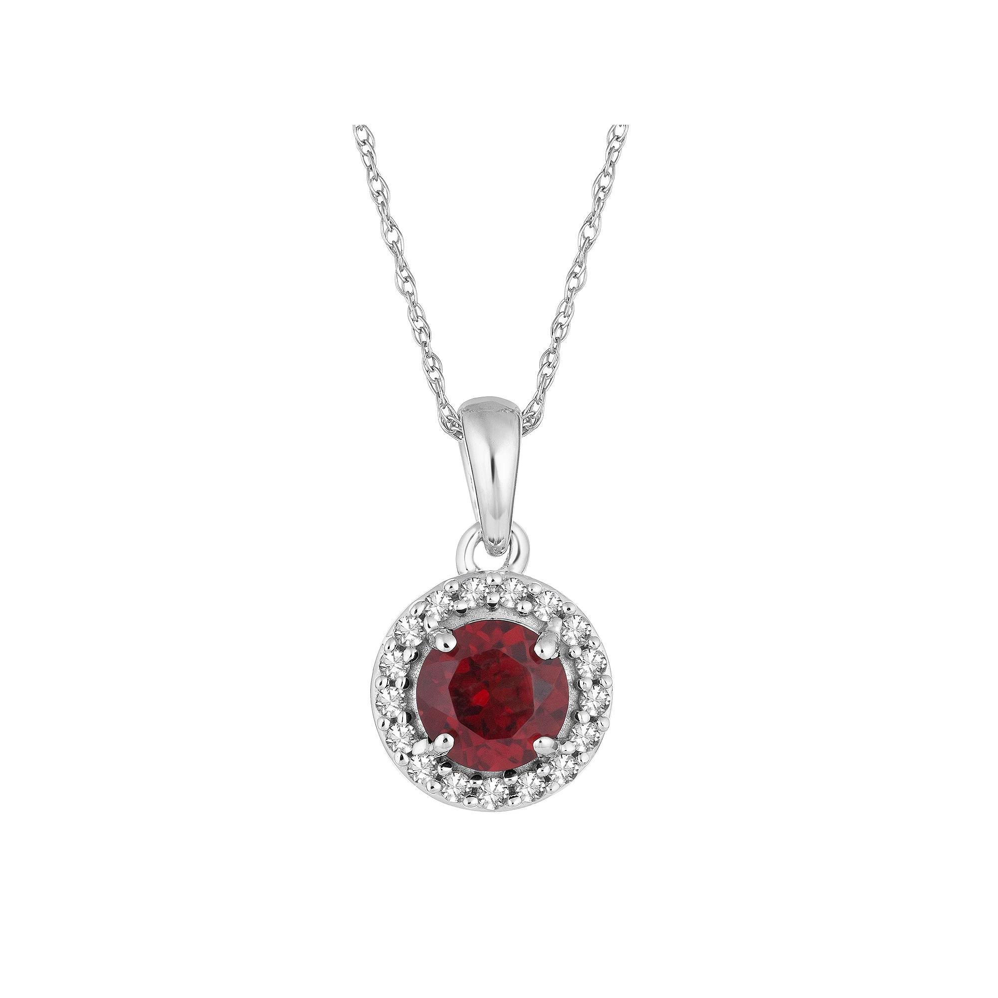 10k White Gold Garnet & 1/10 Carat T.W. Diamond Halo Pendant Necklace, Women's, Size: 18", 10k Whgold Product Image