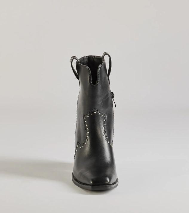 Chic Western Studded Faux Leather Booties Product Image