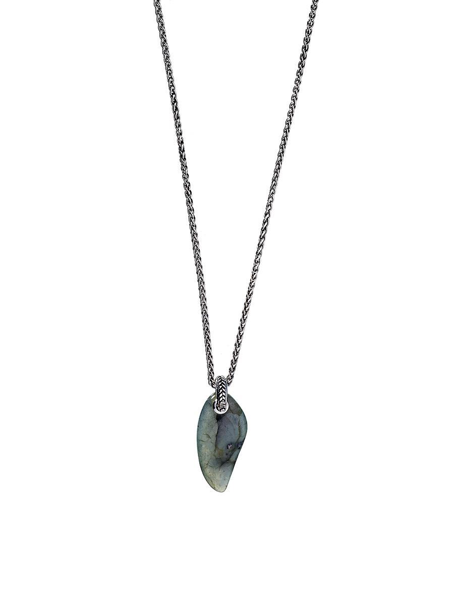 Mens Labradorite & Sterling Silver Pendant Necklace Product Image