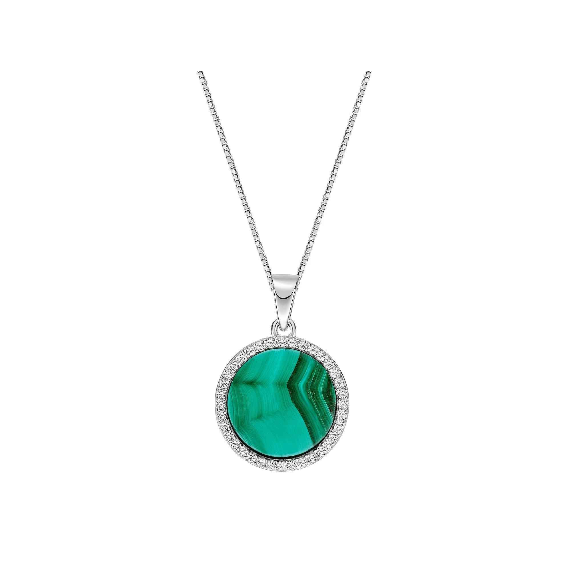 Gemminded Sterling Silver Malachite & Lab-Created White Sapphire Pendant Necklace, Women's, Size: 18" Product Image
