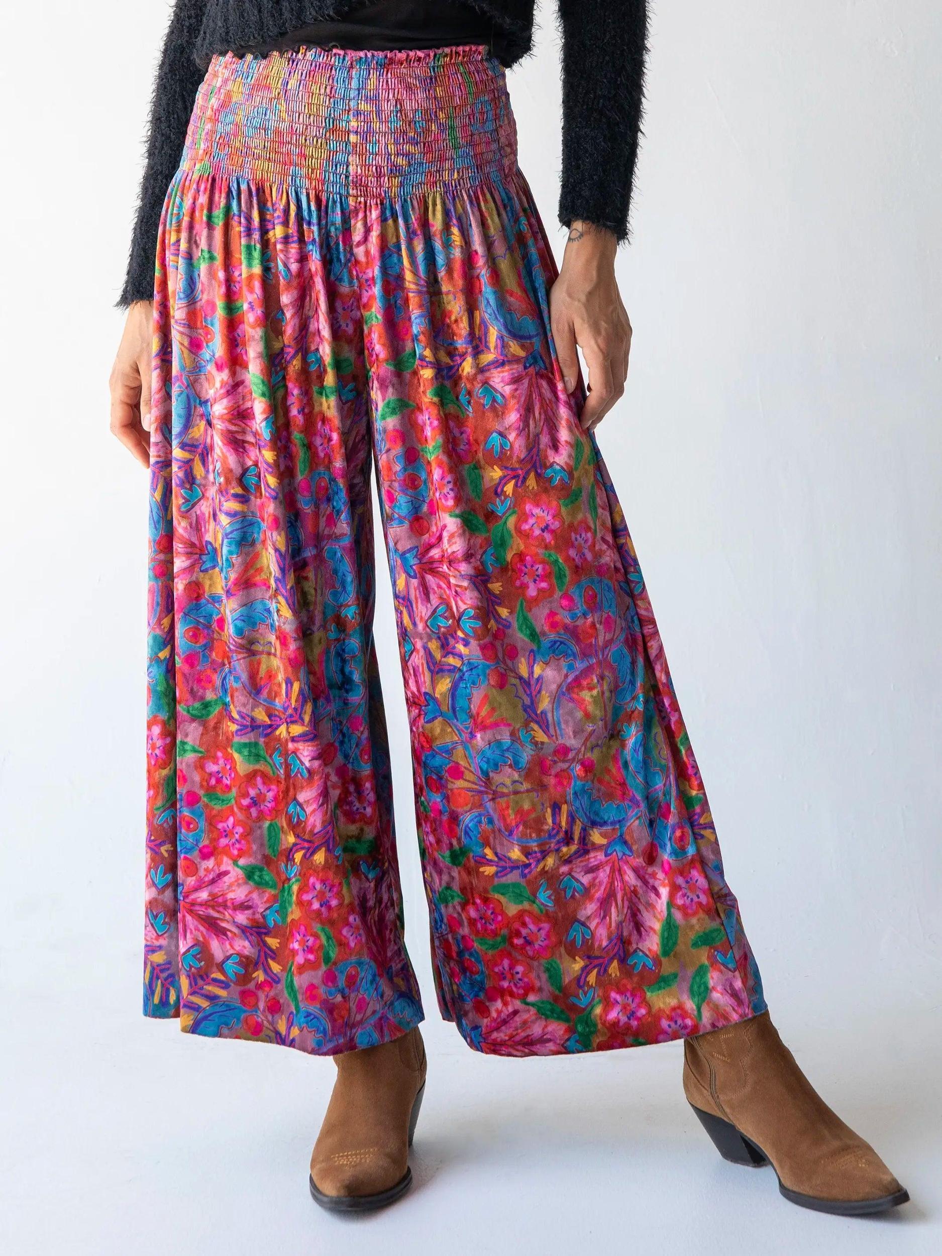 Make A Move Velvet Palazzo Pant - Pink Red Folk Floral Product Image