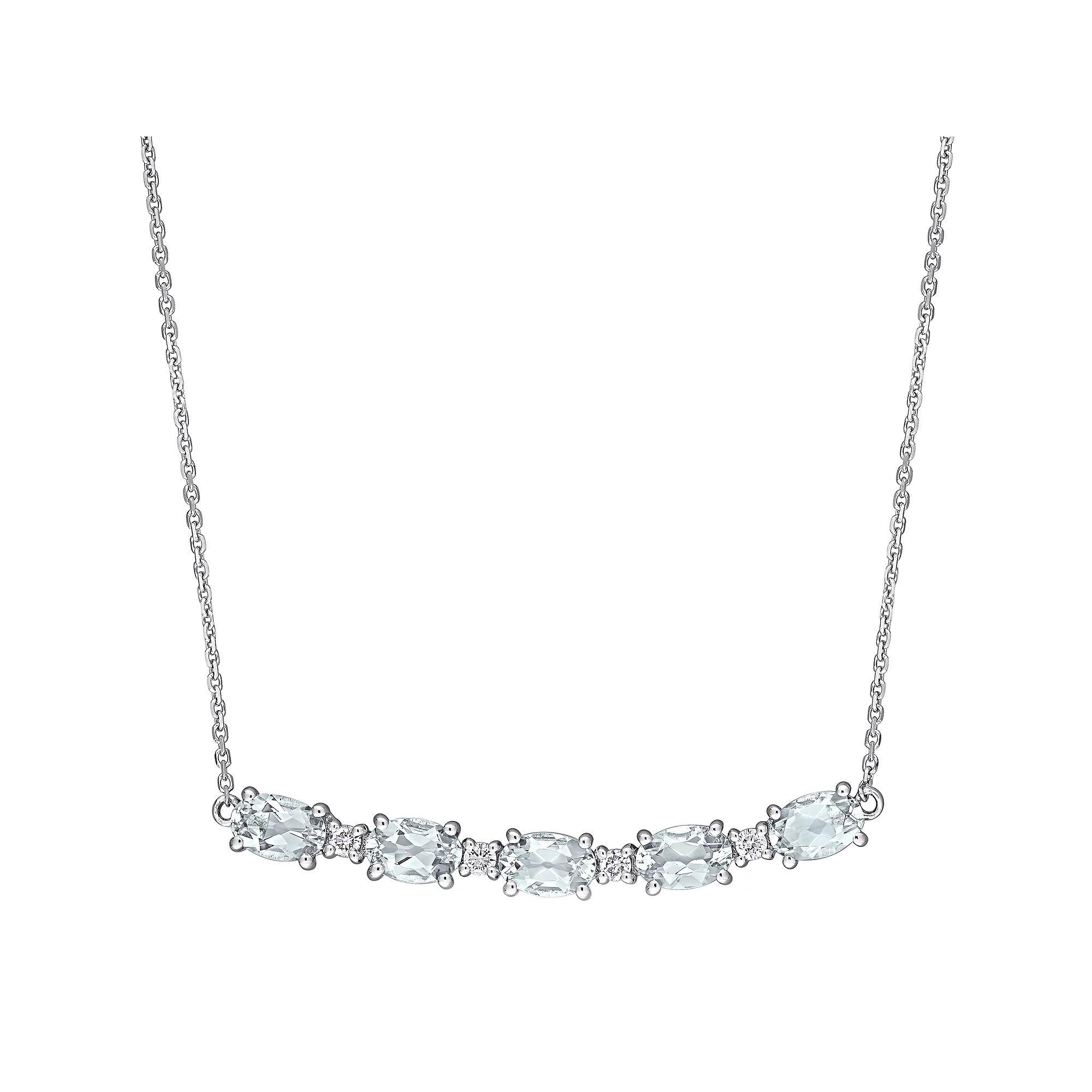 Stella Grace 14k White Gold Aqumarine & 1/8 Carat T.W. Diamond Rounded Bar Necklace, Women's, Size: 17" Product Image