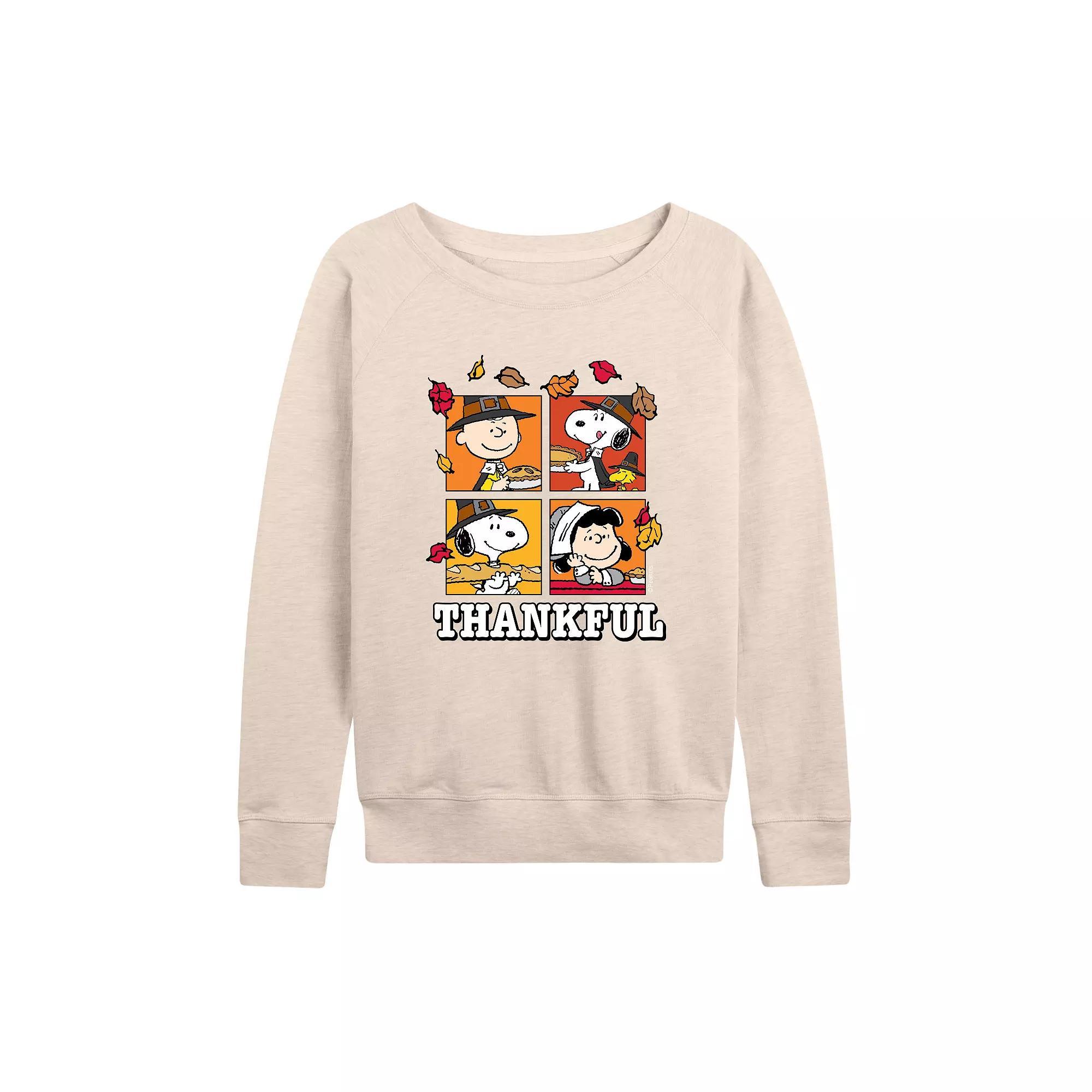 Womens Peanuts Thankful French Terry Long Sleeve Tee Product Image