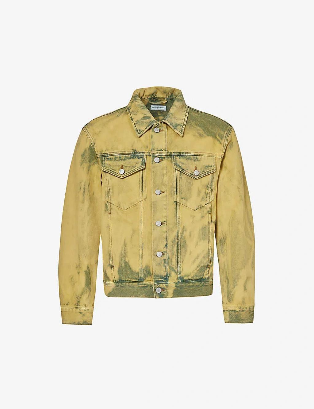 DRIES VAN NOTEN Mens Lime Washed Flap-pocket Denim Jacket In Yellow Product Image