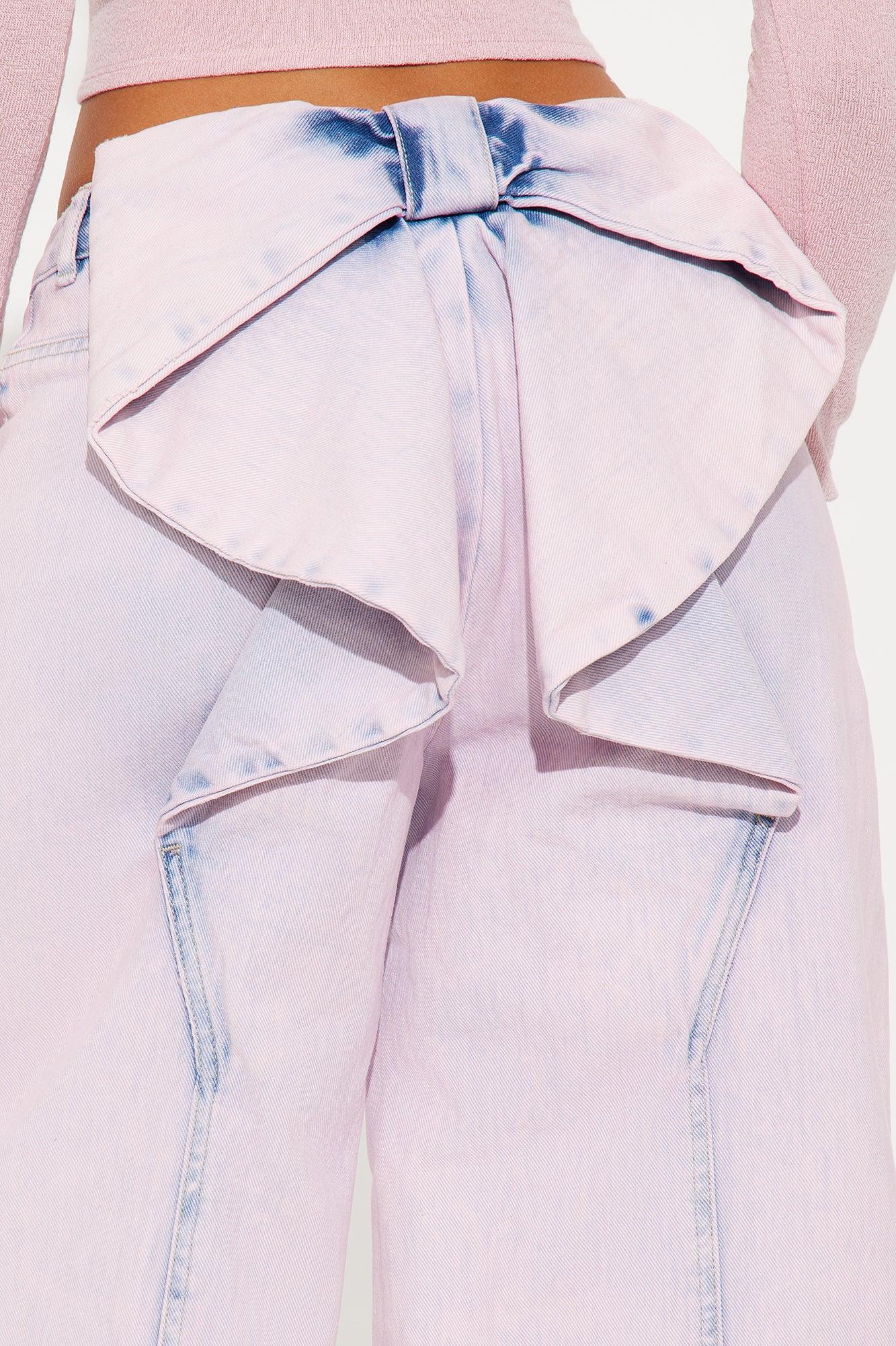 Brianca Bow Wide Leg Jeans - Pink Product Image