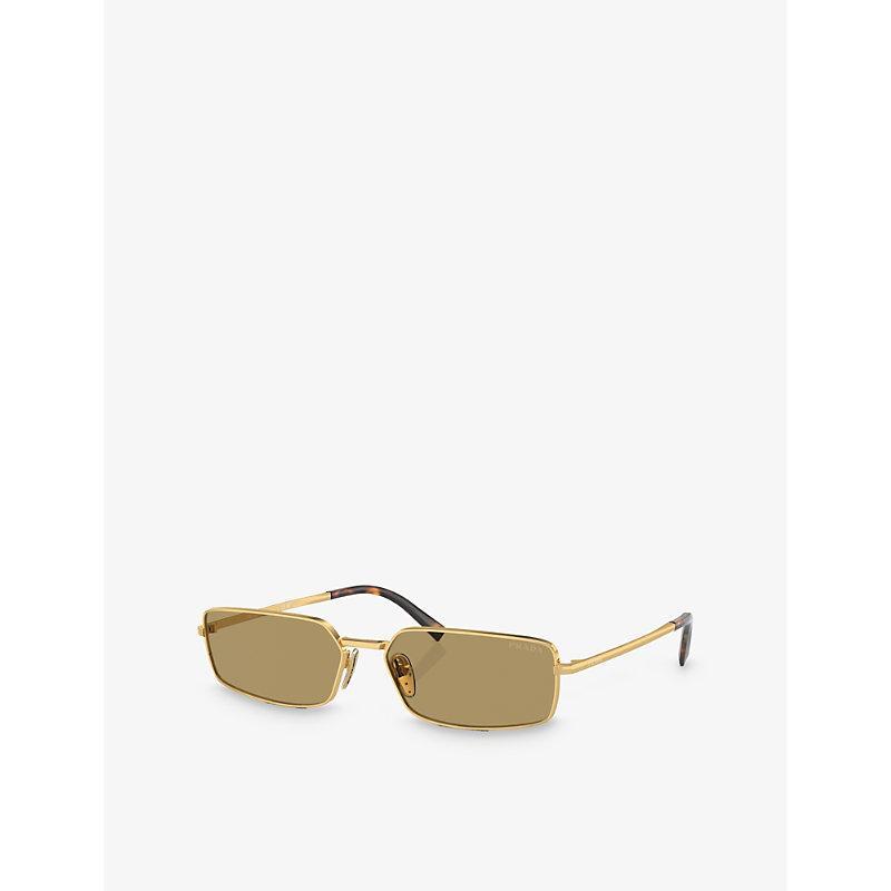 PRADA Womens Gold Pra60s Rectangle-frame Metal Sunglasses Product Image