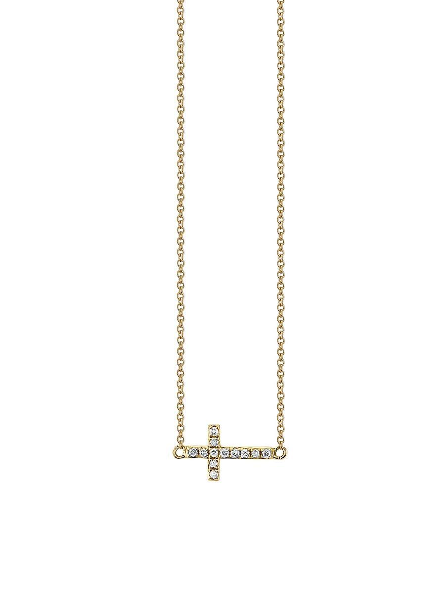 Small Gold Pave Diamond Cross Necklace Product Image